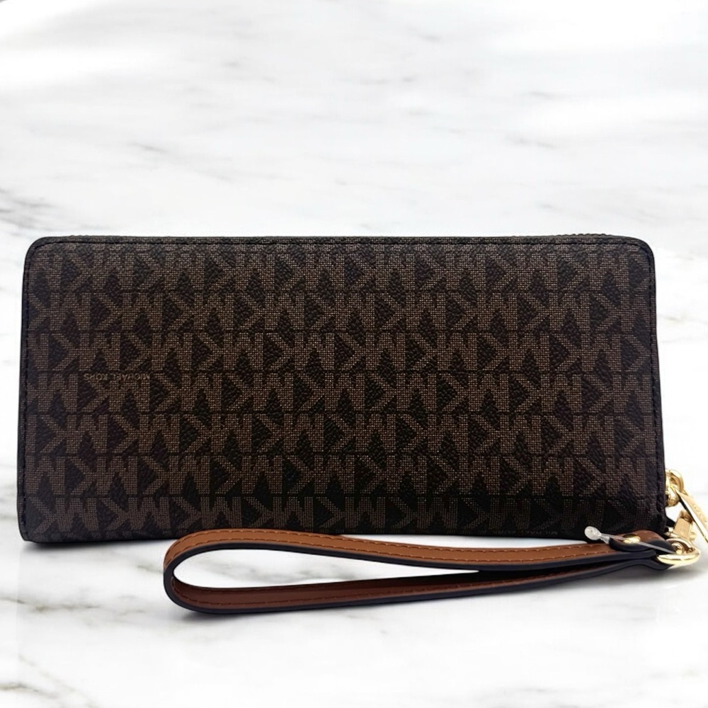 Michael Kors Large Continental Wallet Wristlet Brown Signature - Picture 5 of 8